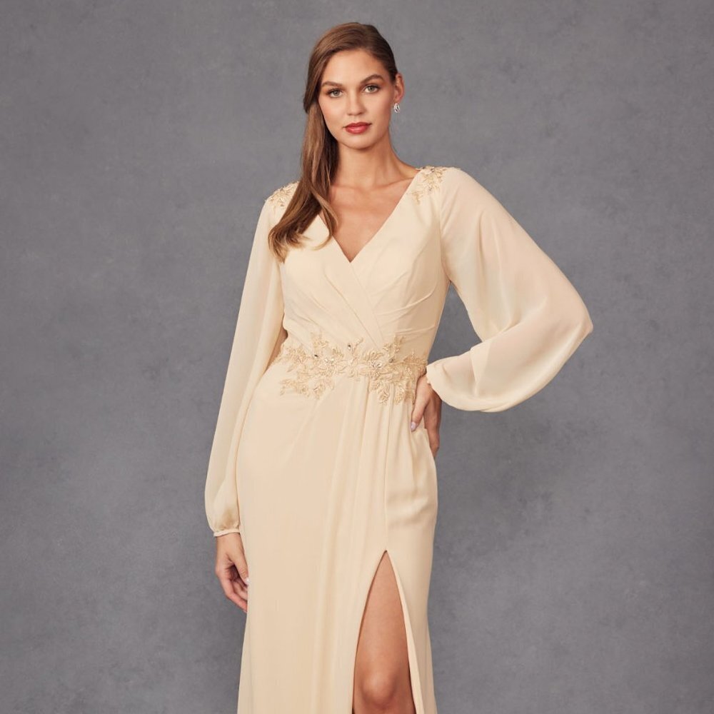 NEW FORMAL SHEATH POLYESTER DRESS WITH SURPLICE NECK AND LACE DETAILS JTM16A